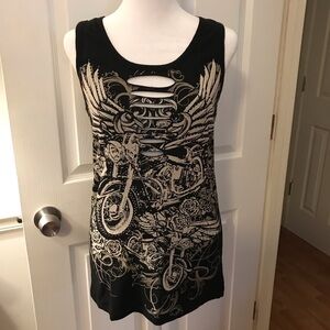 Los Angeles Bus Stop Black Tank with Motorcycle Graphic